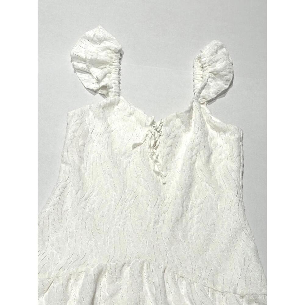 Lost + Wander Womens Short Dress Off White Ruffled Straps Lining Size M - Picture 7 of 13